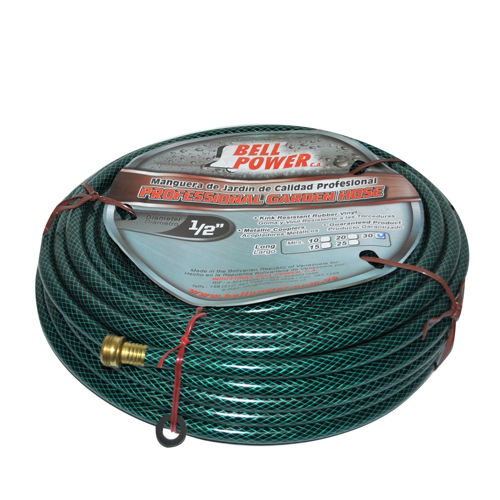 MANGUERA CULEBRA 1/2" X 30 MTS REF. PTM0030 / PTM04040 CON CONEXION DE BRONCE MARCA BELL POWER