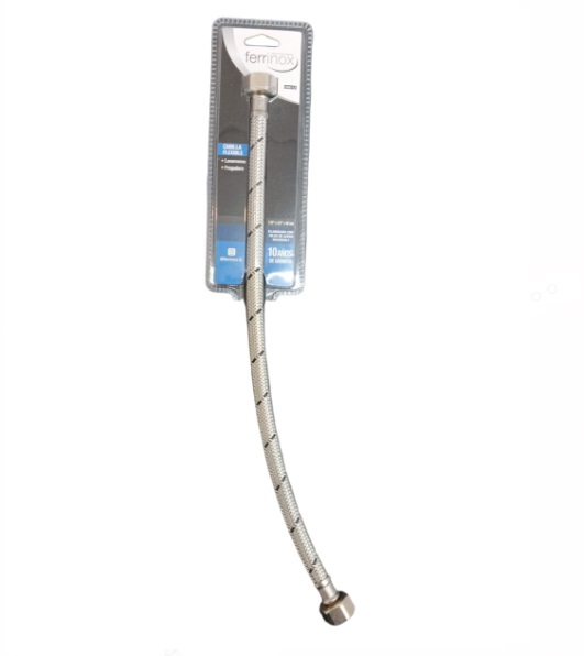 MANGUERA / CANILLA C MALLA DE ACERO INOX PARA LAV. DE 1/2" X 1/2" X 40CM REF. CAN112 MARCA FERRINOX
