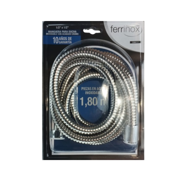 MANGUERA / CANILLA DE ACERO INOX P/ DUCHA TELEFONO BLIS DE 1/2" X 1/2" X 1.8 MTS REF.CAN117 FERRINOX