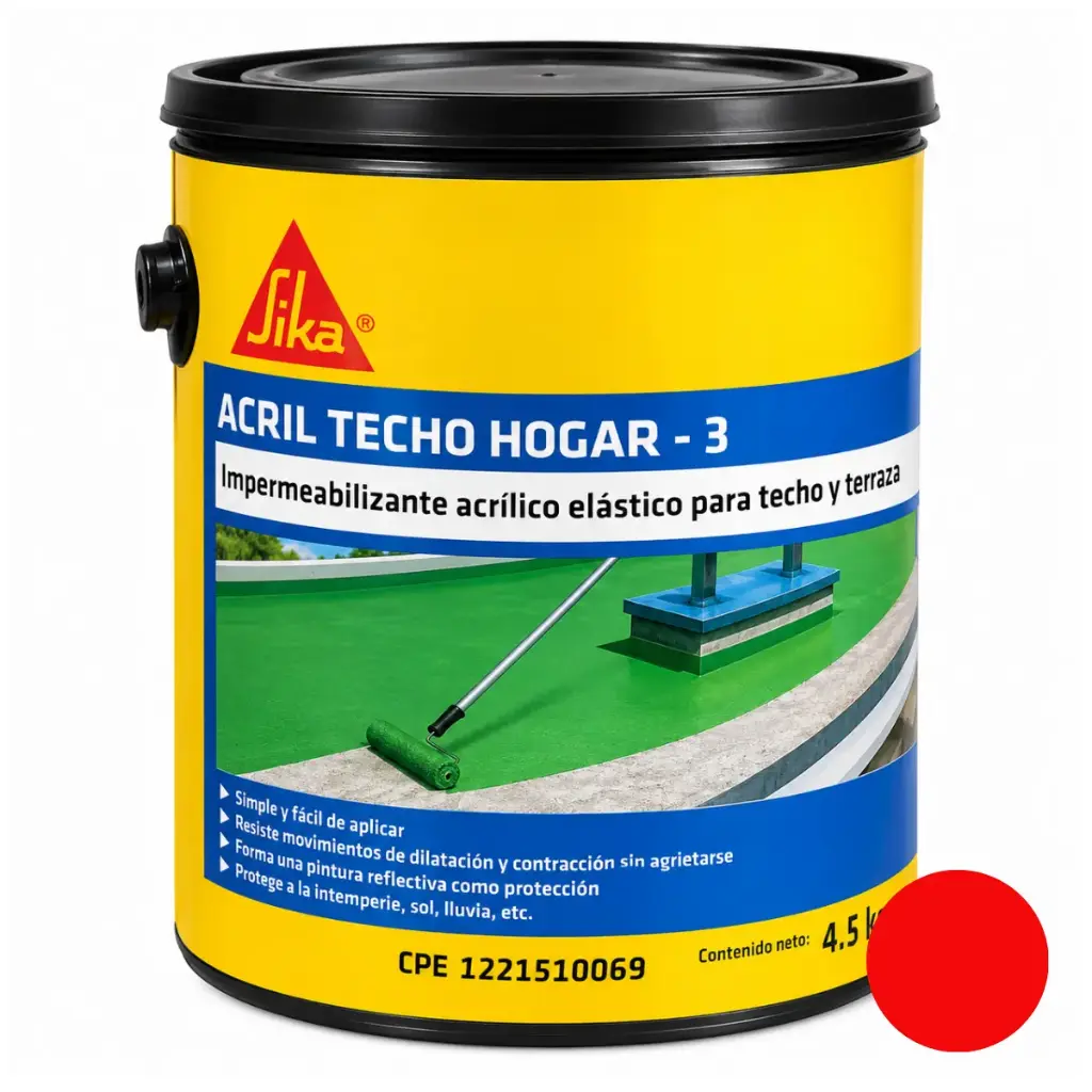 PINTURA ELASTOMERICA ACRIL TECHO 3 1 GLN ( 4.50 KG) COLOR ROJO REF. 625150 MARCA SIKA
