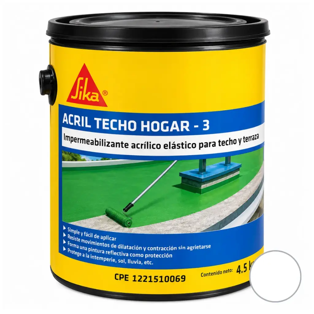 PINTURA ELASTOMERICA ACRIL TECHO 3 1 GLN ( 4.50 KG ) COLOR BLANCO REF. 625450 MARCA SIKA