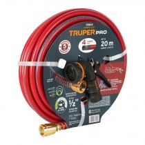 MANGUERA CULEBRA 1/2" X 20 MTS REFORZADA C/CONEXIONES PVC Y PISTOLA REF. 10864 MARCA TRUPER