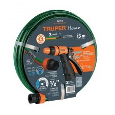 MANGUERA CULEBRA 1/2" X 15 MTS REFORZADA 3 CAPAS C/PISTOLA REF. 19750 MARCA TRUPER