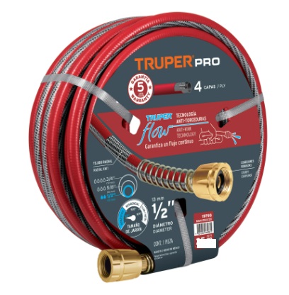 MANGUERA CULEBRA 1/2" X 15 MTS REFORZADA 4 CAPAS C/CONEXIONES METALICAS REF. 19791 MARCA TRUPER