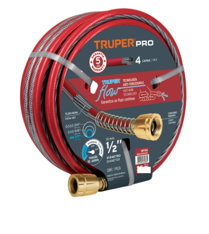 MANGUERA CULEBRA 1/2" X 25MTS REFORZADA 4 CAPAS C/CONEXIONES METALICAS REF. 19793 MARCA TRUPER