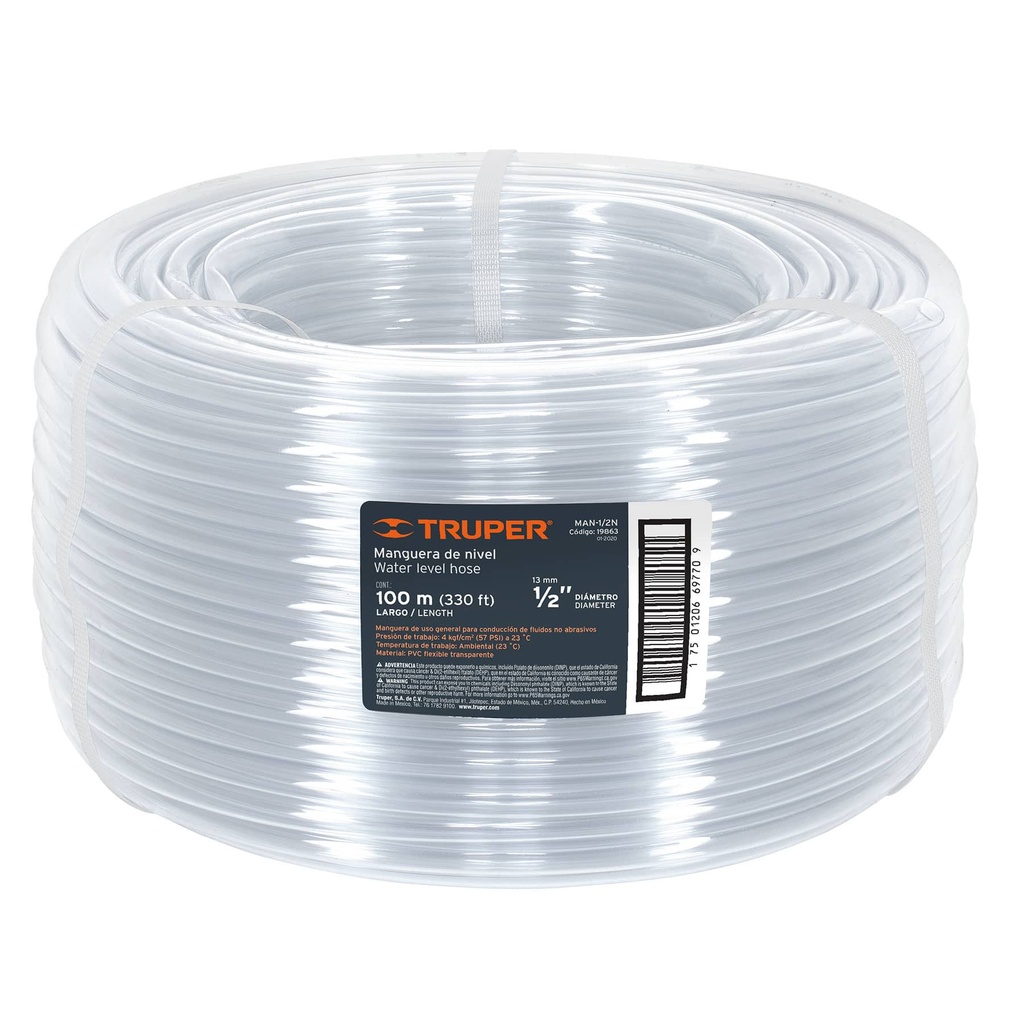 MANGUERA CRISTAL 1/2 " X POR METRO CODIGO - 19863 MARCA TRUPER