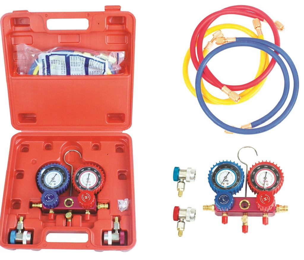 MANOMETRO / MANIFOLD DE REFRIGERACION 134A CON MANGUERAS REF. 02001080 MARCA WELDTECH