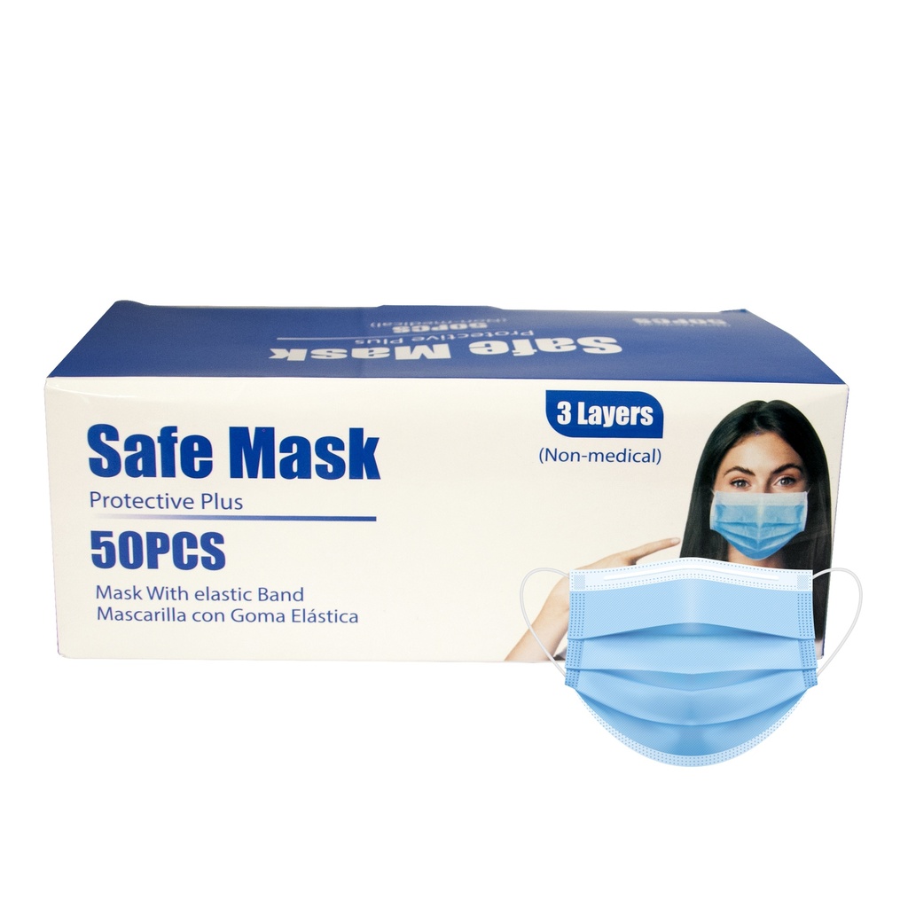 MASCARILLA / TAPA BOCA COLOR AZUL ( DISPENSADOR DE 50 UNIDADES ) COD. MX20212626 MARCA SAFE MASK