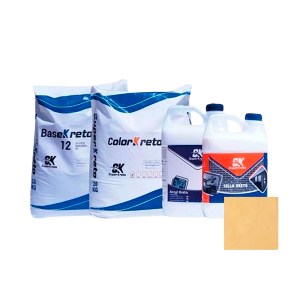 MICRO CEMENTO P/ PARED KIT 5 MT2 COLOR ARAGUANEY (BASE 12+COLOR+ACRYL+SELLADOR) SUPER KRETO