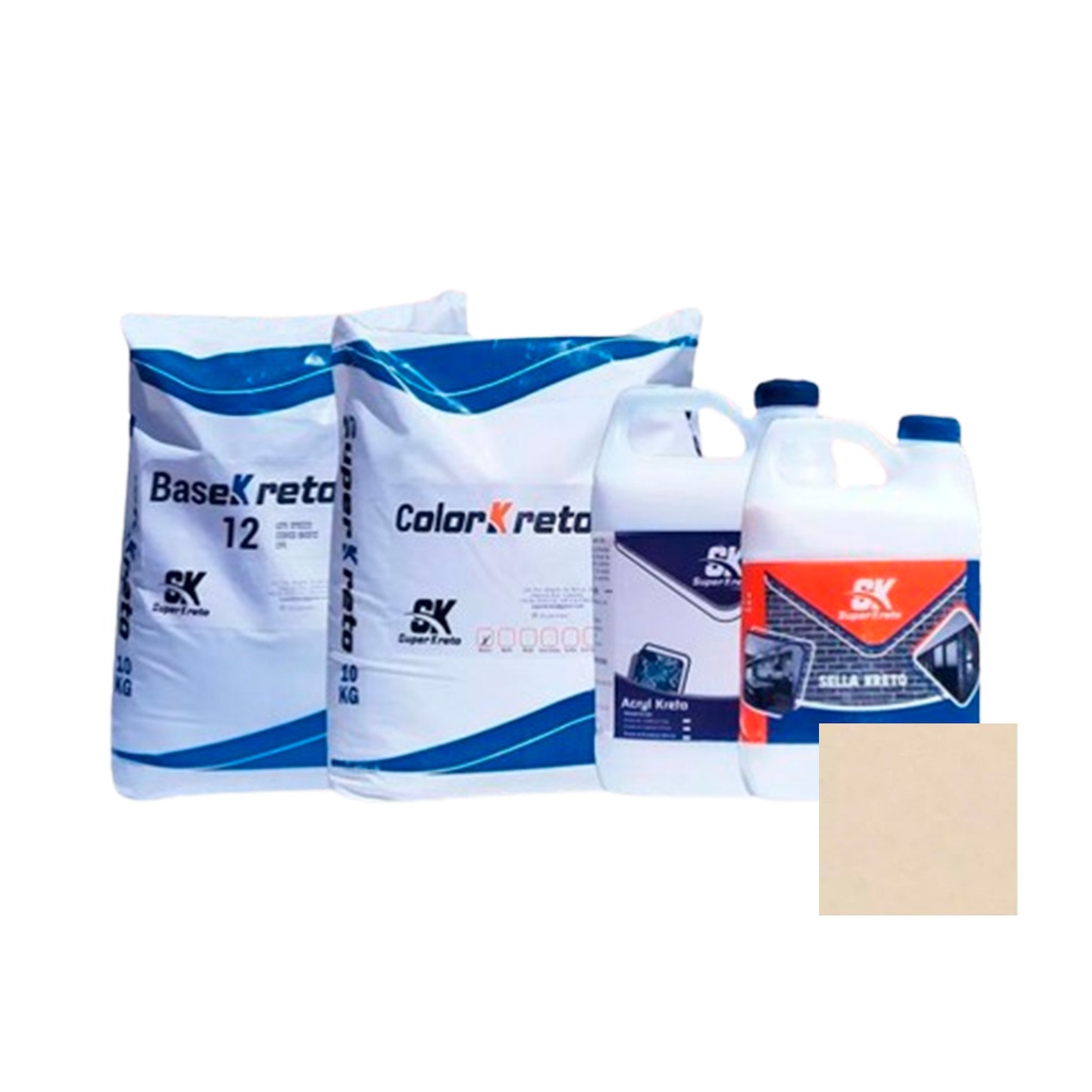 MICRO CEMENTO P/ PARED KIT 5 MT2 COLOR BEIGE (BASE 12+COLOR+ACRYL+SELLADOR) SUPER KRETO