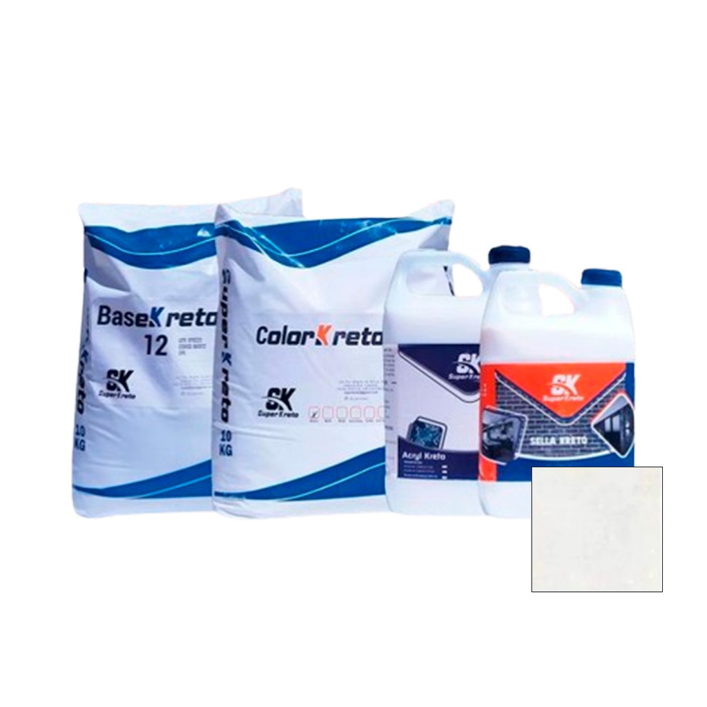 MICRO CEMENTO P/ PARED KIT 5 MT2 COLOR BLANCO (BASE 12+COLOR+ACRYL+SELLADOR) SUPER KRETO