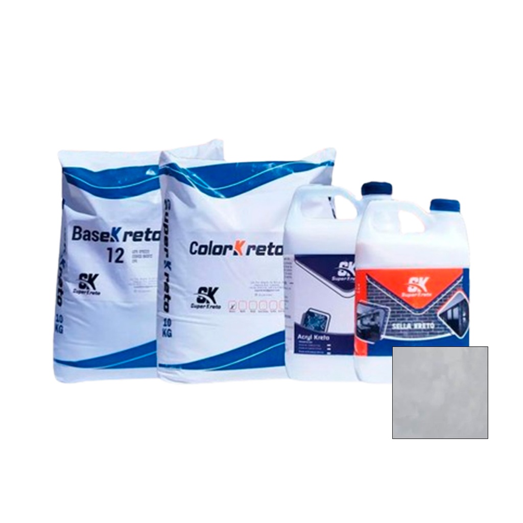 MICRO CEMENTO P/ PARED KIT 5 MT2 COLOR GRIS CENIZA (BASE 12+COLOR+ACRYL+SELLADOR) SUPER KRETO