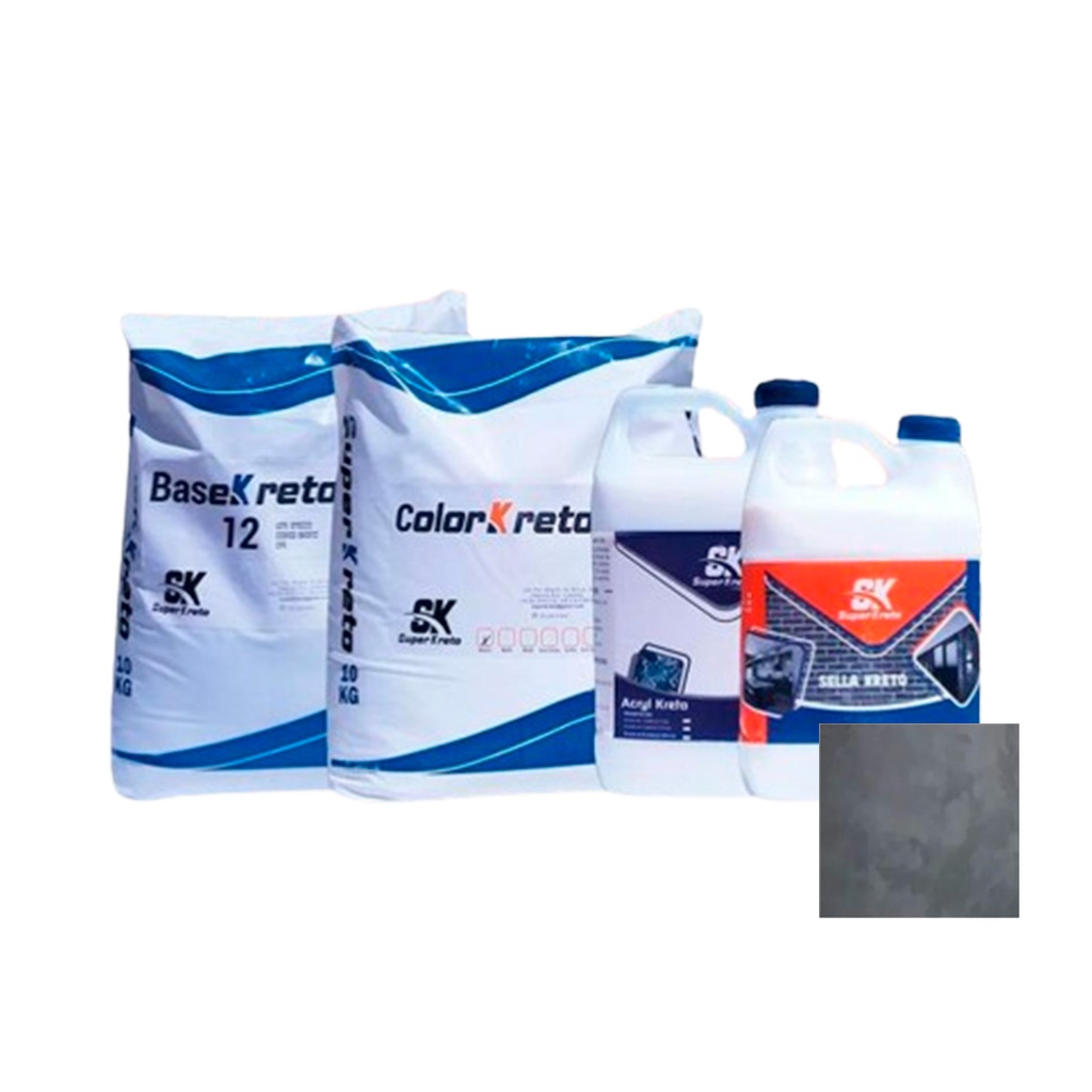 MICRO CEMENTO P/ PARED KIT 5 MT2 COLOR GRIS GRAFITO (BASE 12+COLOR+ACRYL+SELLAD.) SUPER KRETO