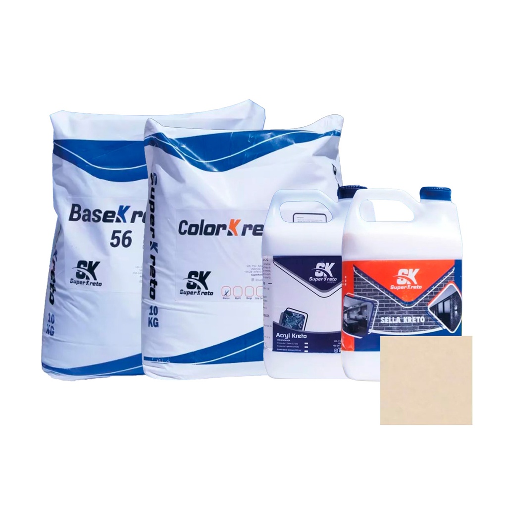 MICRO CEMENTO P/ PISO KIT 5 MT2 4MM COLOR BEIGE (BASE 56+COLOR+ACRYL+SELLADOR) SUPER KRETO