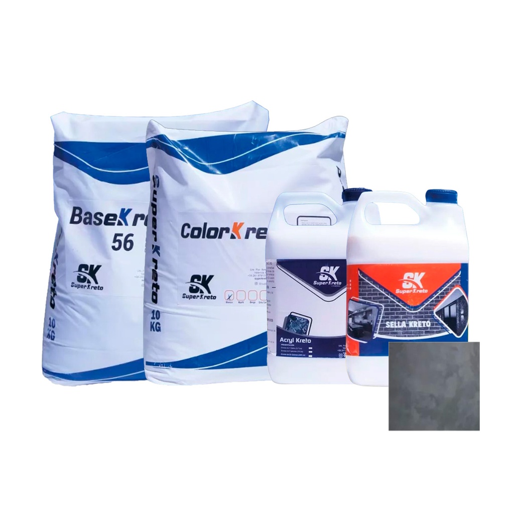 MICRO CEMENTO P/PISO KIT 5 MT2 4MM COLOR GRIS GRAFITO (A+B)(BASE 56+COLOR+ACRYL+SELLAD.) SUPER KRETO