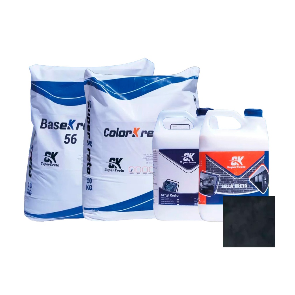 MICRO CEMENTO P/ PISO KIT 5 MT2 4MM COLOR GRIS OSCURO A+B (BASE 56+COLOR+ACRYL+SELLADOR) SUPER KRETO