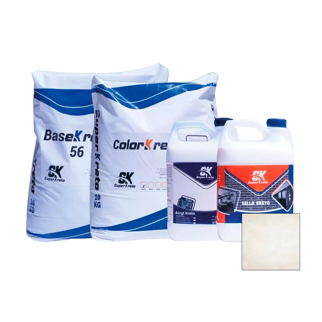 MICRO CEMENTO P/ PISO KIT 5 MT2 4MM COLOR MARFIL (BASE 56+COLOR+ACRYL+SELLADOR) SUPER KRETO