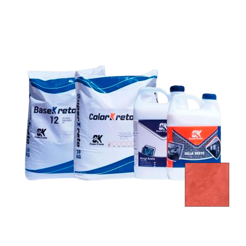 MICRO CEMENTO P/ PARED KIT 5 MT2 COLOR ROJO LADRILLO (BASE 12+COLOR+ACRYL+SELL.) SUPER KRETO