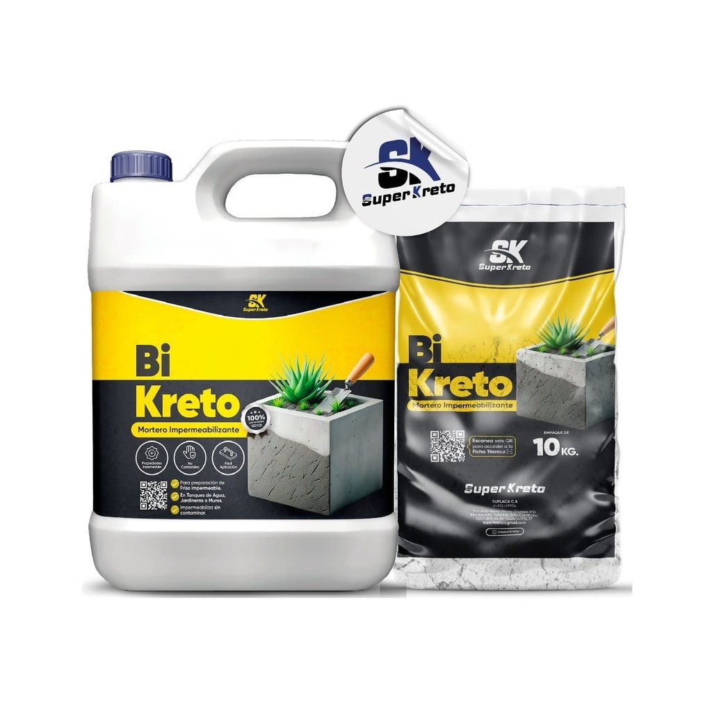 BI KRETO MORTERO IMPERMEABILIZANTE 1 GL + SACO 20 KG SUPER KRETO