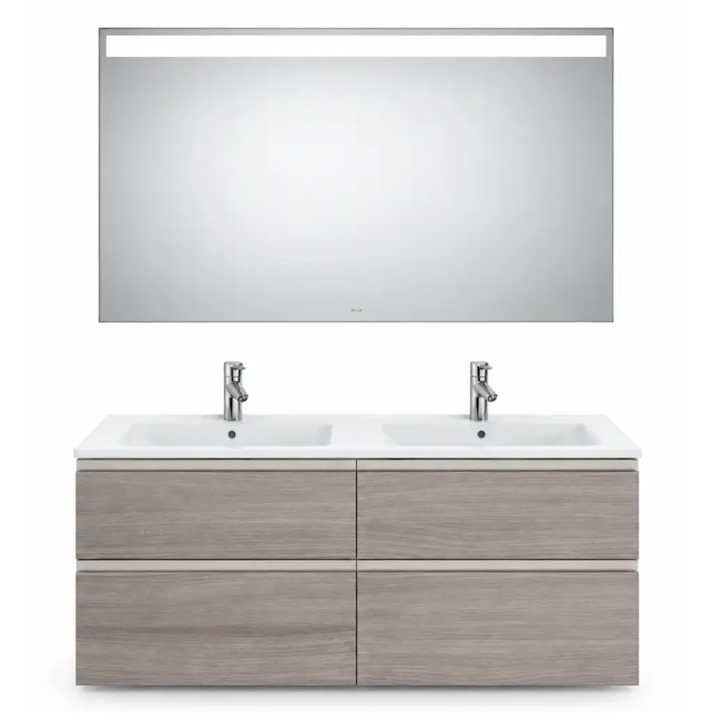 MUEBLE P/ BAÑO EN MDF 120 X 46 X 86CM C/ ESPEJO 120CM SERIE GAP ROBLE CITY 220V REF.ROMUE0041 NOVA