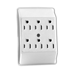 MULTITOMA DE 6 SALIDAS CON TIERRA P/ TOMA DOBLE BAKELITA 15 AMP 125 V BLANCO REF. KOB-148W KOBY