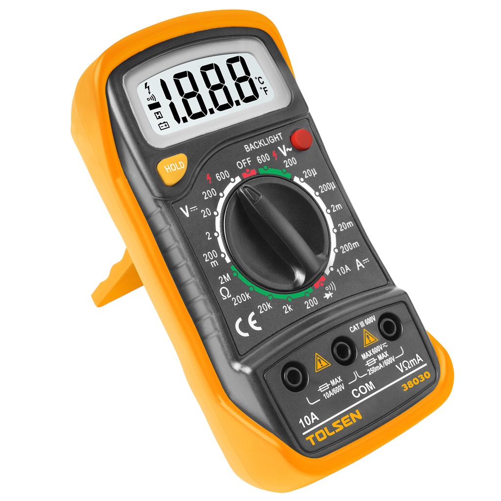 MULTÍMETRO DIGITAL PROF. CON BATERÍA 9V - AC/DC 600V REF. 38030 MARCA TOLSEN