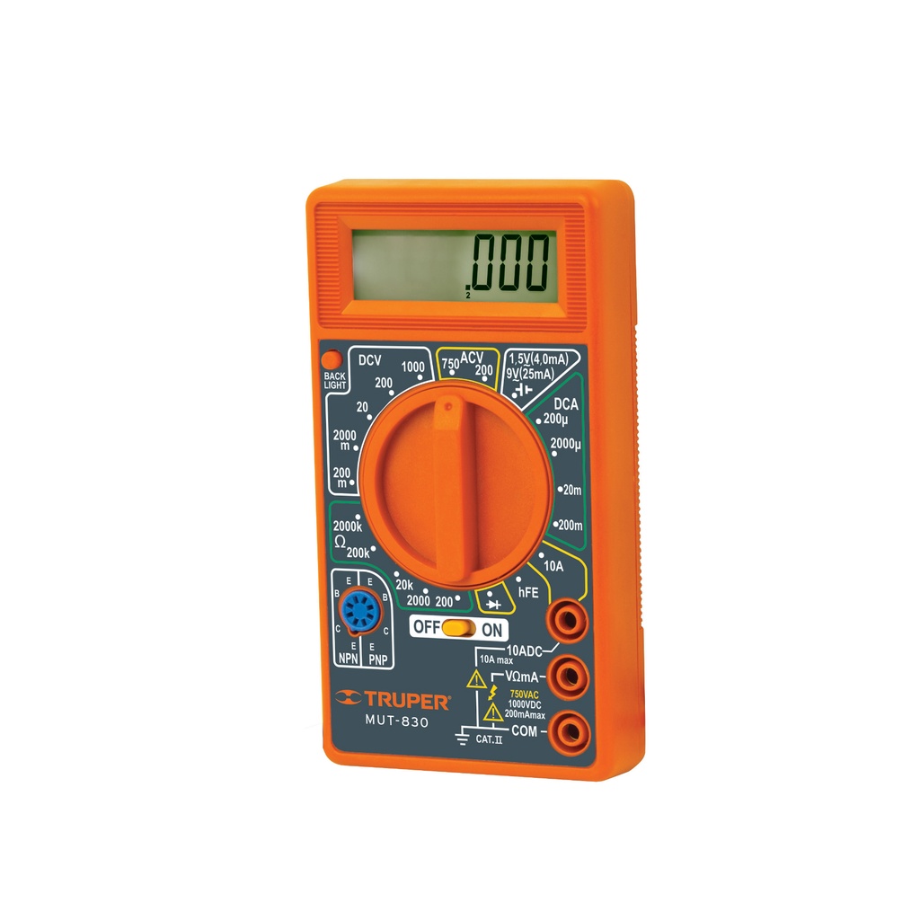 MULTIMETRO DIGITAL PROF. LUZ EN PANTALLA C/BAT 9V MOD. MUT-830 REF. 10400 MARCA TRUPER