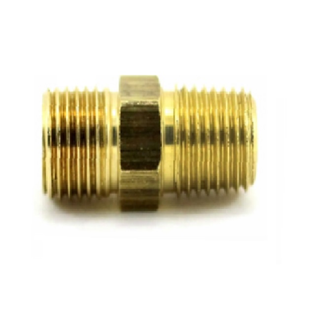 NIPLE HEXAGONAL MACHO DE LATON ROSCA NPT X NPT 1/8X1/8" REF. 122-BV-04X04 MARCA VENEPRO