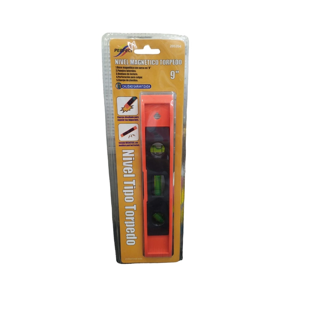NIVEL TORPEDO 9" REF. 205354 COD. 070028 MARCA PERFECT TOOLS