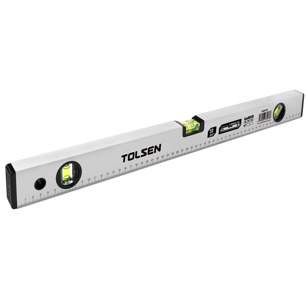 NIVEL DE ALUMINIO 100 CM - 40" - TRES VIALES 90°, 180°, 45° REF. 35225 MARCA TOLSEN