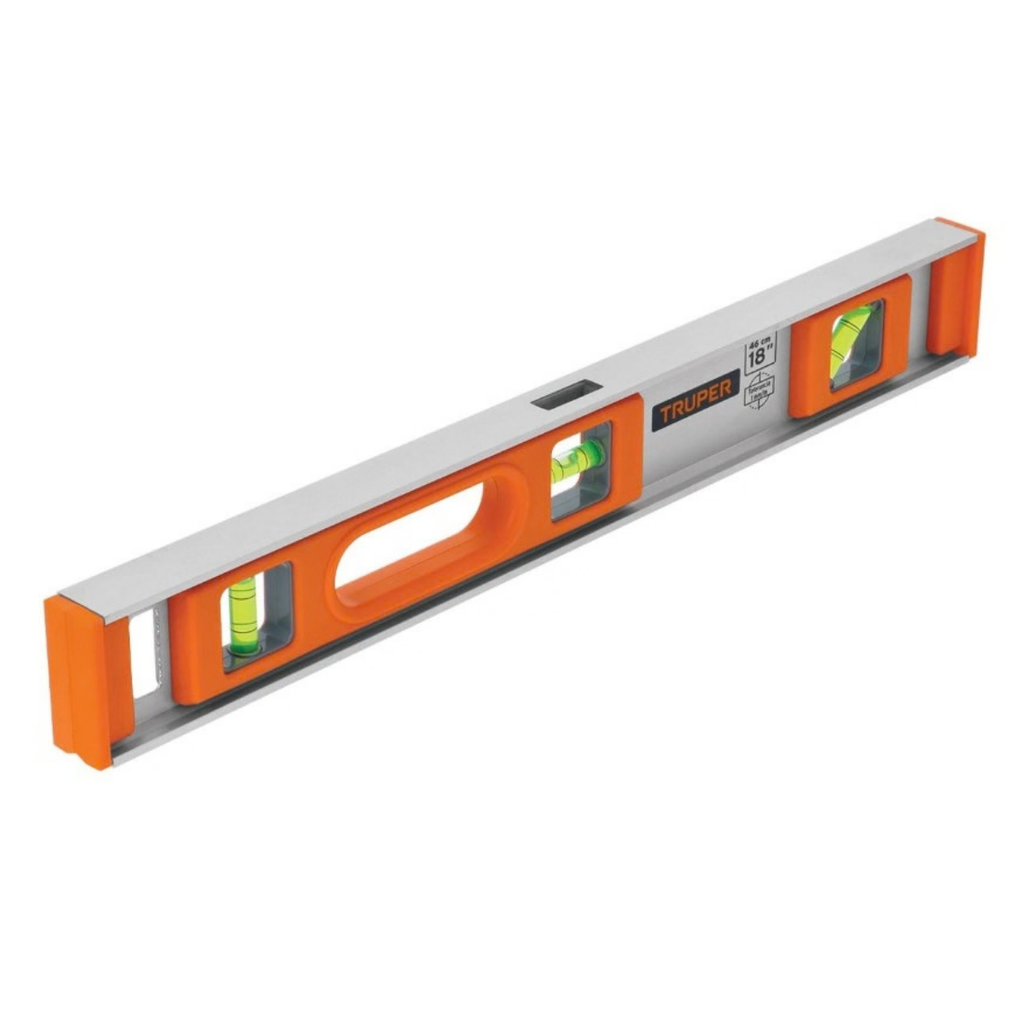 NIVEL ALUMINIO 18" / 46 CM C/ PROTECCION ABC 3 GOTAS MOD. NP-18 REF. 17034 MARCA TRUPER