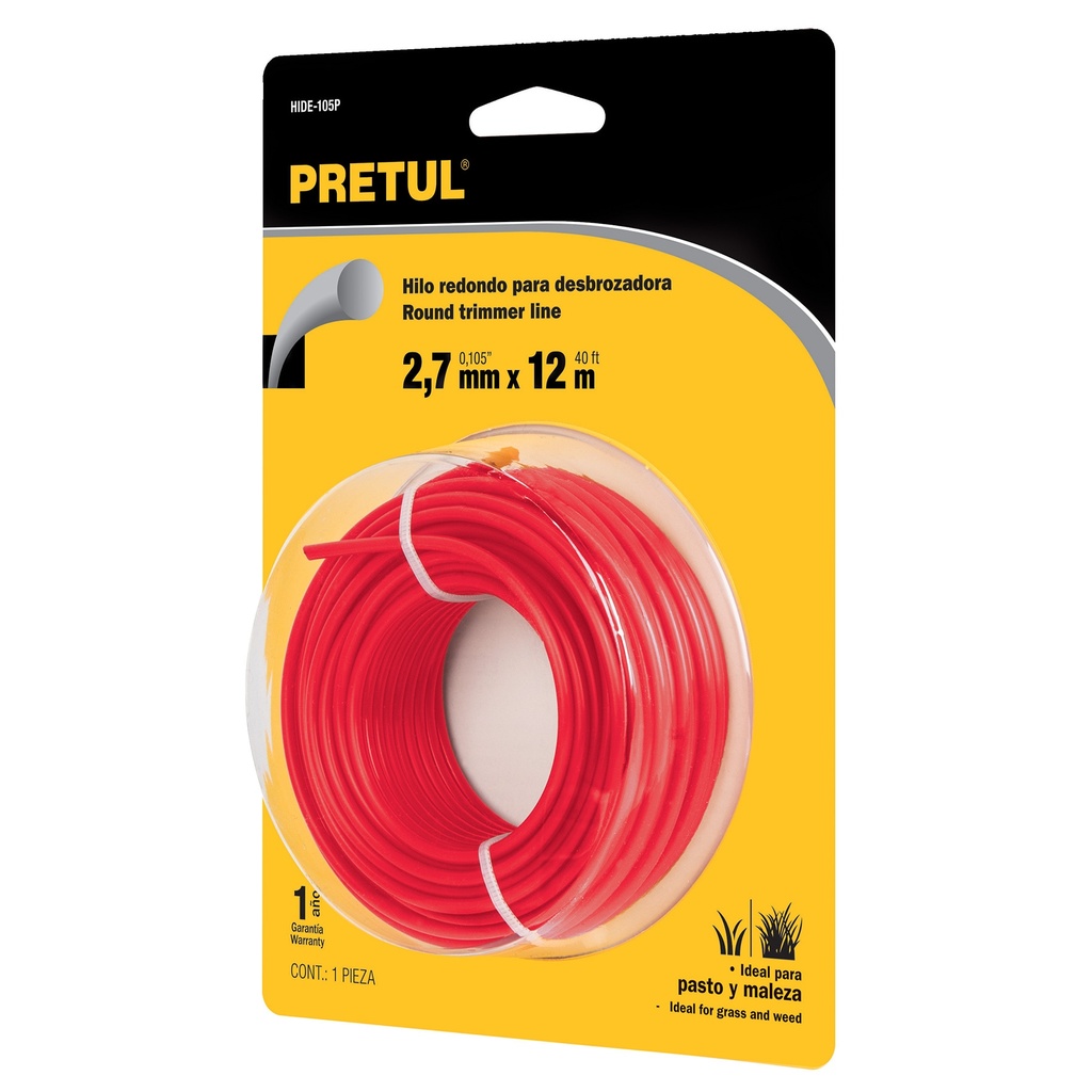 NYLON PARA PODADORA ELECTRICA DE 2.7 MM X 12 MTS MOD. HDE-105 REF. 20025 MARCA PRETUL