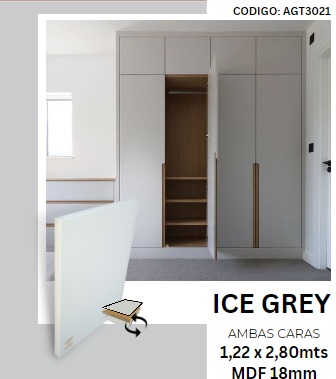 PANEL SUPRA MAT ICE GREY 1.22 MTS X 2.80 MTS X 18 MM COLOR GRIS REF. AGT3021 MARCA AGT
