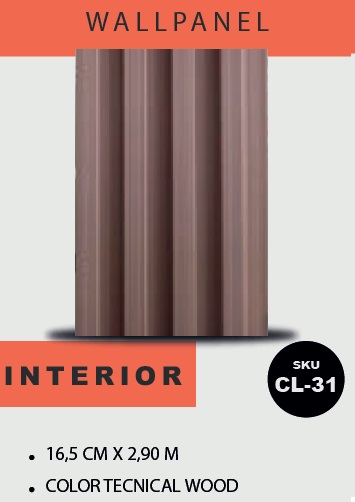 PANEL PARA PARED PLASTICO WALL PANEL INTERIOR 16,5 CM X 2,90 MTS COLOR MARRON CLARO REF.HC-WPI31