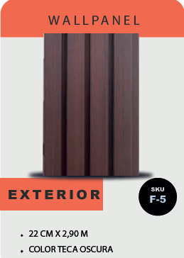 PANEL PARA PARED PLASTICO WALL PANEL EXTERIOR 22 CMX 2,6CM X2,90 MTS COLOR TECA OSCURO MACHIFERMA