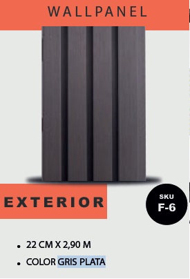 PANEL PARA PARED PLASTICO WALL PANEL EXTERIOR 22 CM X 2,6 CM X 2,90 MTS COLOR GRIS PLATA MACHIFERMA