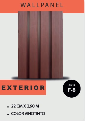 PANEL PARA PARED PLASTICO WALL PANEL EXTERIOR 22 CM X 2,6 CM X2,90 MTS COLOR VINOTINTO MACHIFERMA