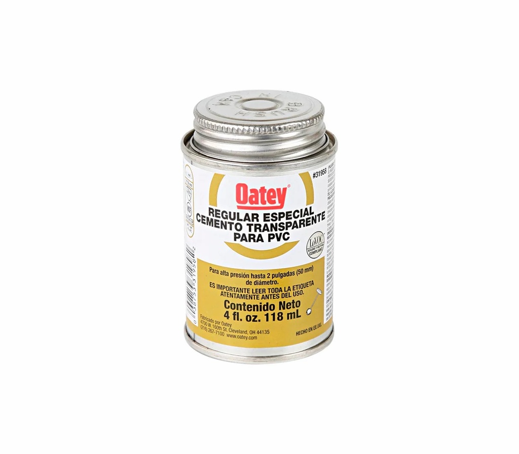 SOLDADURA / PEGA CEMENTO TRANSPARENTE REGULAR PARA PVC 1/32 GL 118 ML REF. 310121 MARCA OATEY