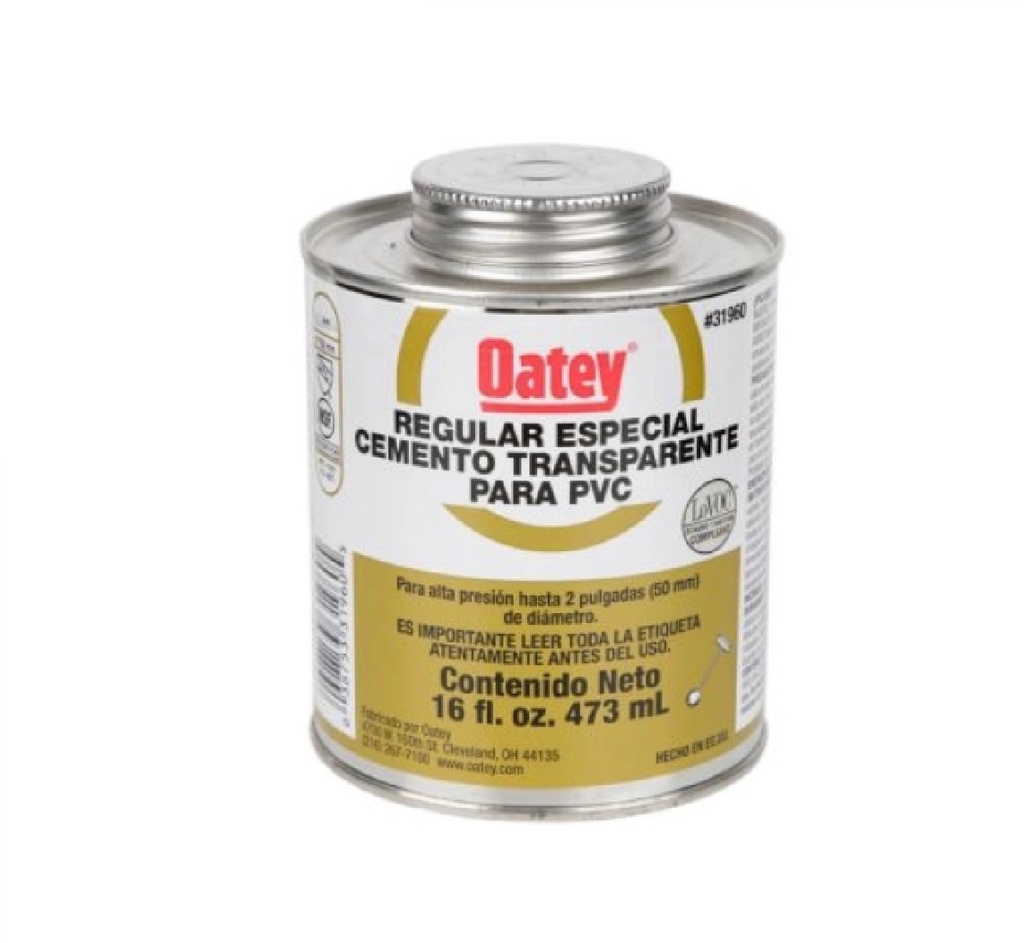 SOLDADURA / PEGA CEMENTO TRANSPARENTE REGULAR PARA PVC 1/16 GL 237 ML REF. 310138 MARCA OATEY