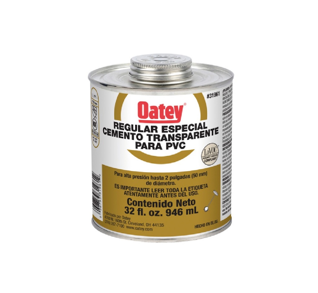SOLDADURA / PEGA CEMENTO TRANSPARENTE REGULAR PARA PVC 1/4 GL 946 ML REF. 310152 MARCA OATEY