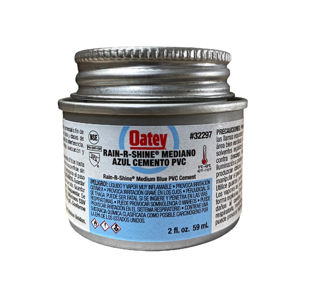 SOLDADURA / PEGA CEMENTO MEDIANO AZUL CONDICIONES HUMEDAS 1/64 GL 59 ML REF. 322865 MARCA OATEY