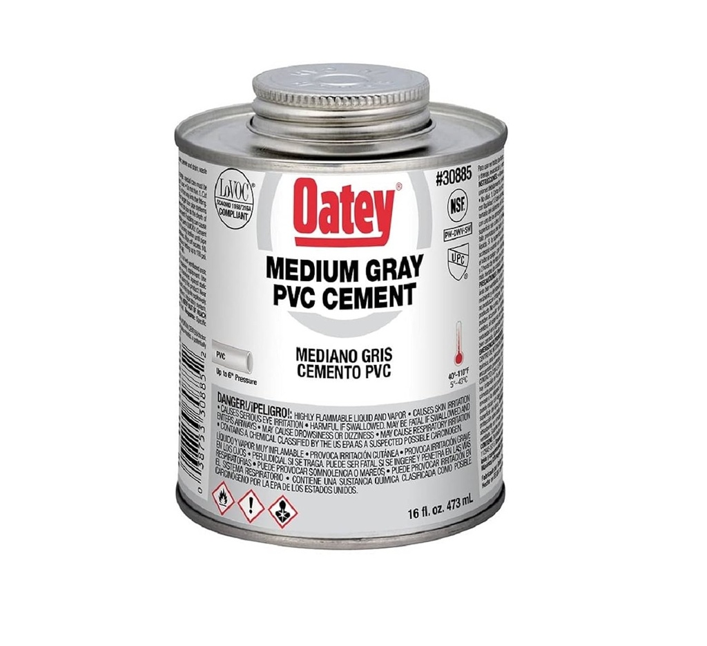 SOLDADURA / PEGA CEMENTO GRIS MEDIANA VISCOSIDAD 1/16 GL 237 ML REF. 308845 MARCA OATEY