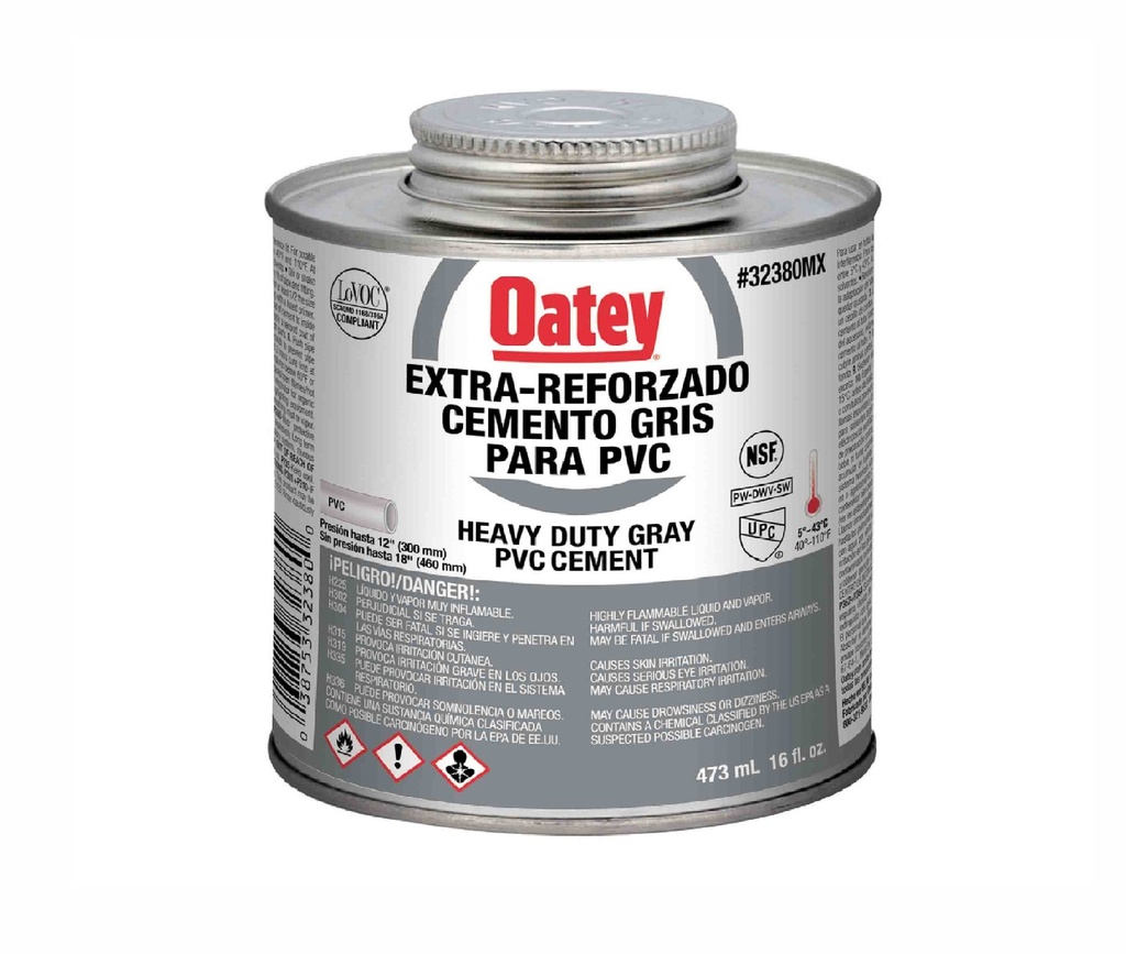 SOLDADURA / PEGA CEMENTO GRIS ALTA VISCOSIDAD EXTRA REFORZADO 1/16 GL 237 ML REF.310947 MARCA OATEY