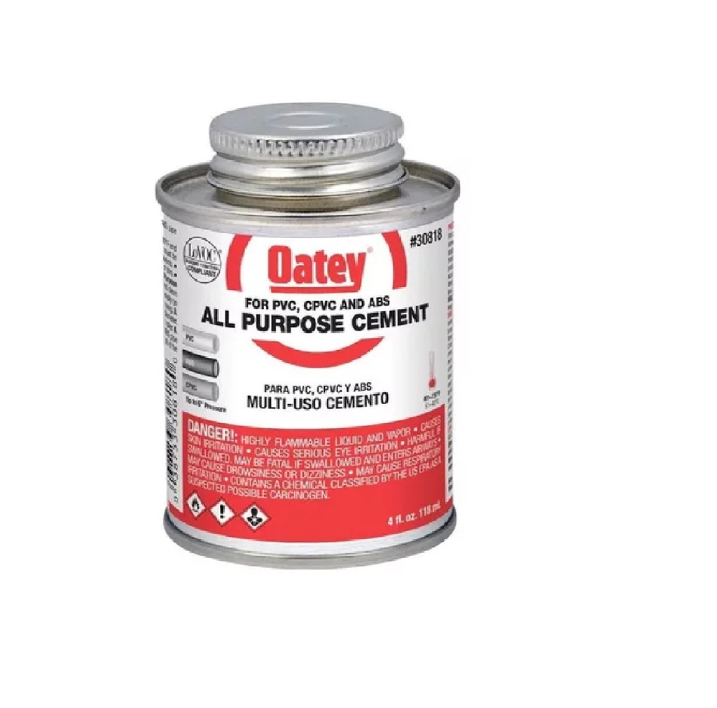 SOLDADURA / PEGA CEMENTO ROJO MULTI-USO PVC-CPVC-ABS 1/32 GL 118 ML REF. 308180 ( AGUA CALIENTE ) MARCA OATEY