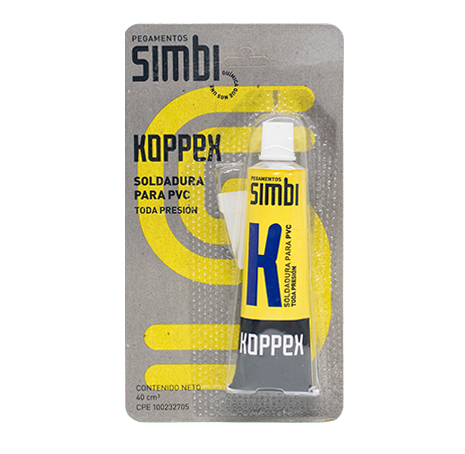 PEGA / SOLDADURA KOPPEX PARA AGUA FRIA PVC TODA PRESION TUBO 40 ML REF. 1080112014 MARCA SIMBI