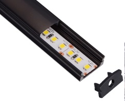 PERFIL DE ALUMINIO SUPERFICIAL NEGRO PARA CINTA LED 1 MT REF. ILU.02.04 MARCA BARI