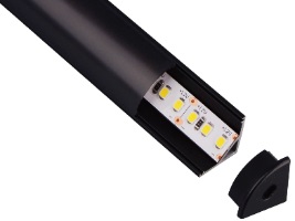 PERFIL DE ALUMINIO ESQUINERO NEGRO PARA CINTA LED 1 MT REF. ILU.02.06 MARCA BARI
