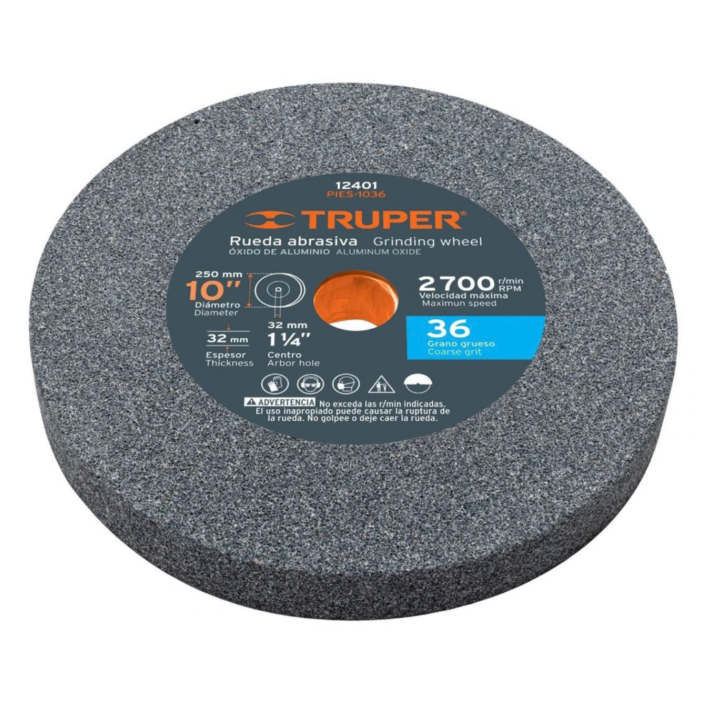 PIEDRA P/ESMERIL GRANO 36 A36-10 X 1. 1/4" MODELO PIES-1036 REF. 12401 MARCA TRUPER
