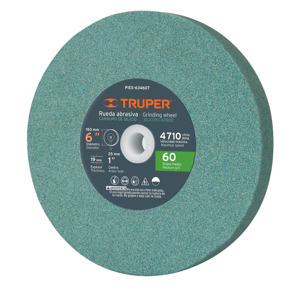 PIEDRA P/ESMERIL DE CARBURO DE SILICIO 6" GRANO 60 A60-6X3/4"X1" MOD-PIES-63460T REF.16405 TRUPER