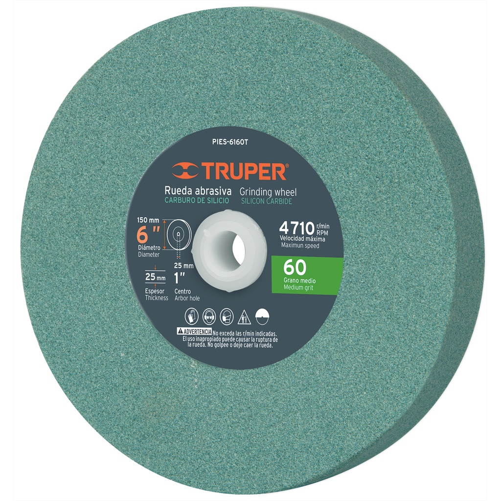 PIEDRA P/ESMERIL DE CARBURO DE SILICIO 6" GRANO 60 A60-6X1"X1" REF. 16407 MOD-6160T MARCA TRUPER